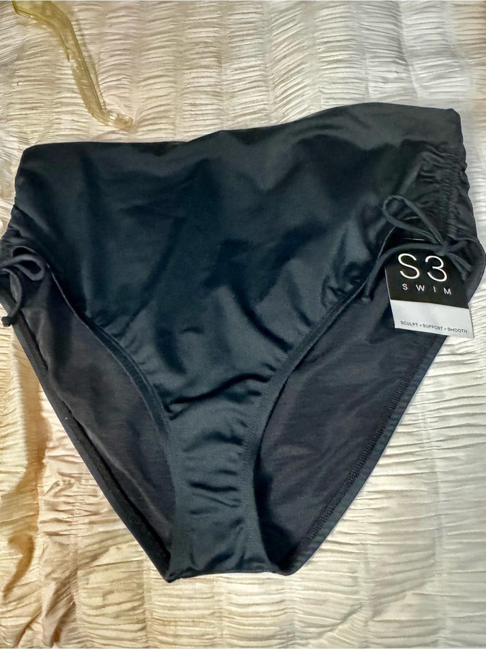 High-Waist Adjustable Black Swim Bottom